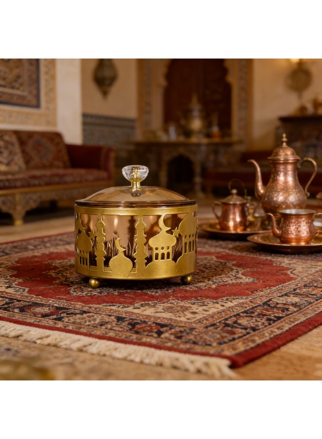 Decorative Gold Metal Candy Jar with Ornate Cutout Design, Glass Lid Storage Container for Sweets, Nuts and Snacks, Elegant Table Centerpiece for Ramadan, Festivals and Home Decor（YB-Candy01L） - Image 4
